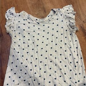 LOFT White Polka Dot Ruffle Sleeve Top